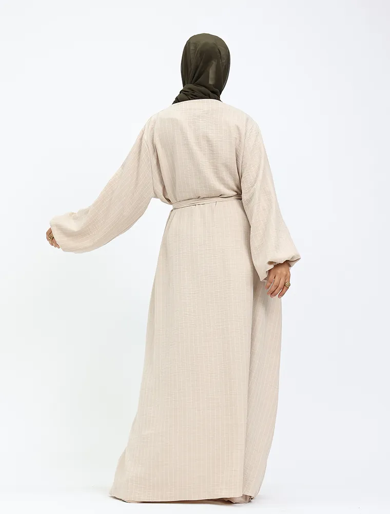 Beige Stripe Linen Feel Essential Abaya